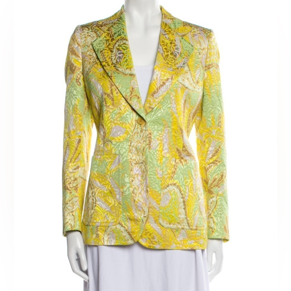 Dries Van Noten Yellow and Green Patterned Blazer